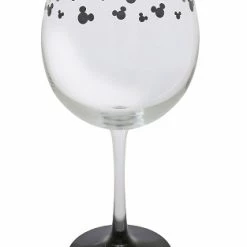 New 🛒 Disney Goblet Wine Glass - Etched Mickey Mouse Icons - Black 🔥
