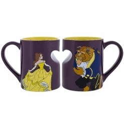 New 👍 Disney Coffee Cup Mug Set - Beauty And The Beast Heart 🔔